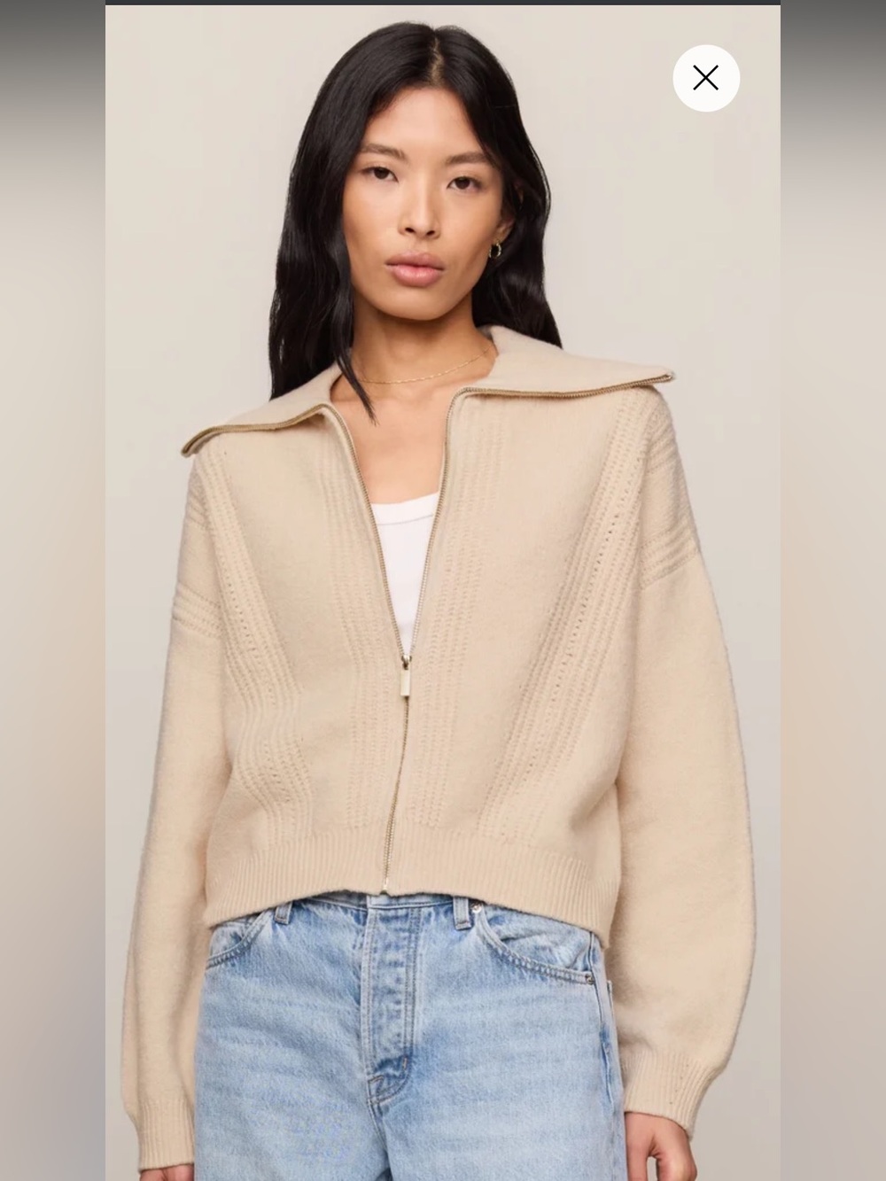 z supply silverlake cream collared zip front knit sweater cardigan jacket small